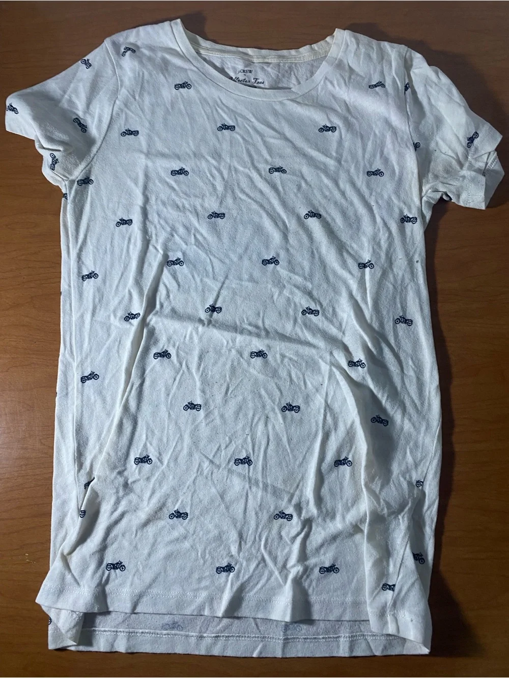 J. Crew White Short-Sleeve Tee with Navy Motorcycle Print